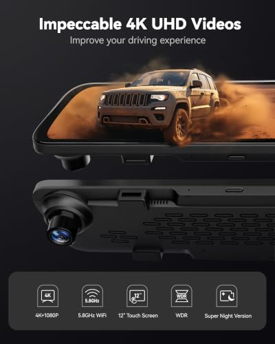 WOLFBOX G840S 12-Inch 4K Mirror Dash Cam & Backup Camera
