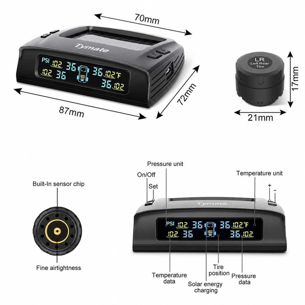 Tymate TM2 Tire Pressure Monitoring System with Display