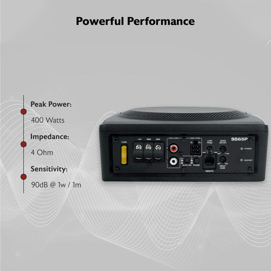 Rockville Slim Under-Seat Powered Subwoofer with Built-In Amp