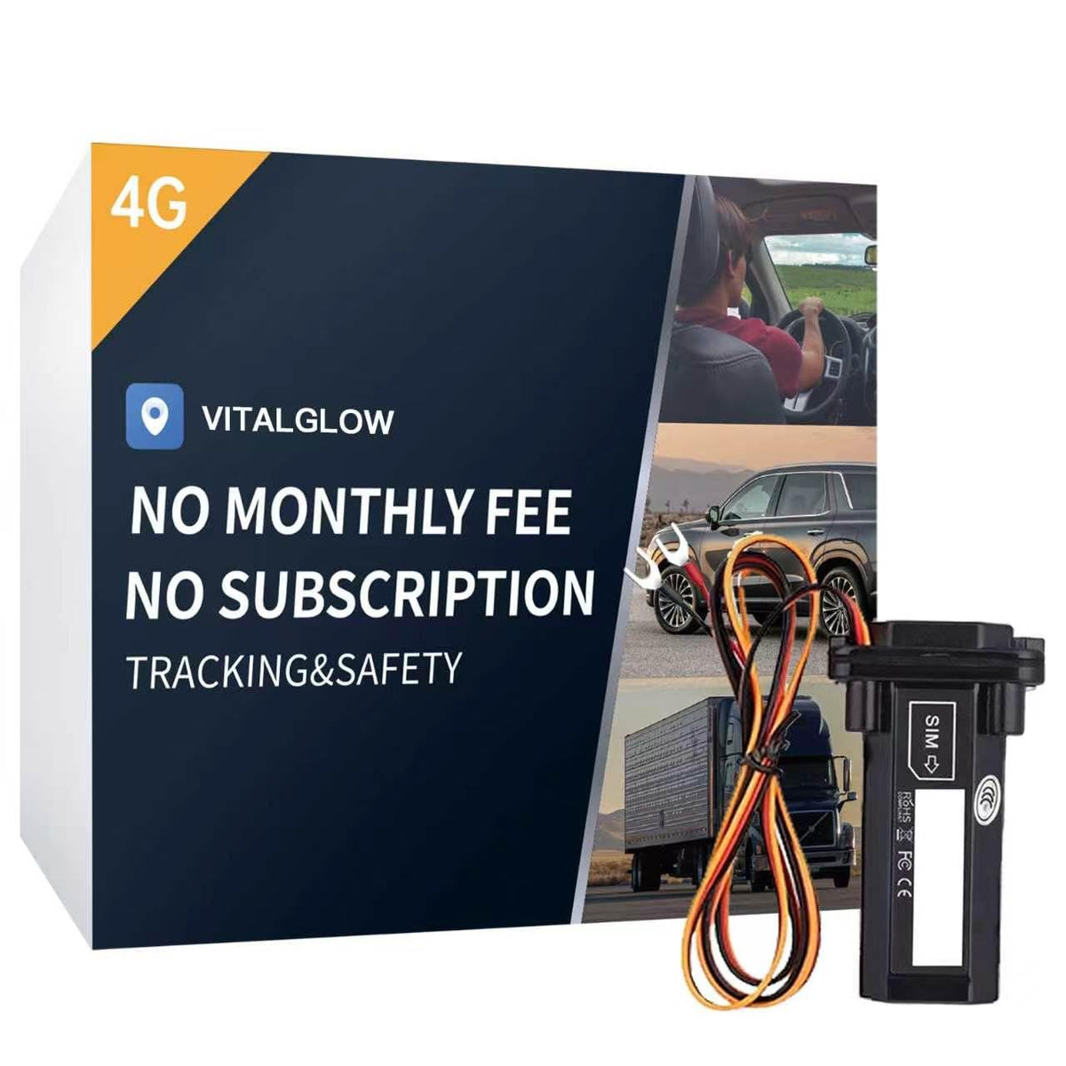 VITALGLOW 4G GPS Vehicle Tracker with No Monthly Fee
