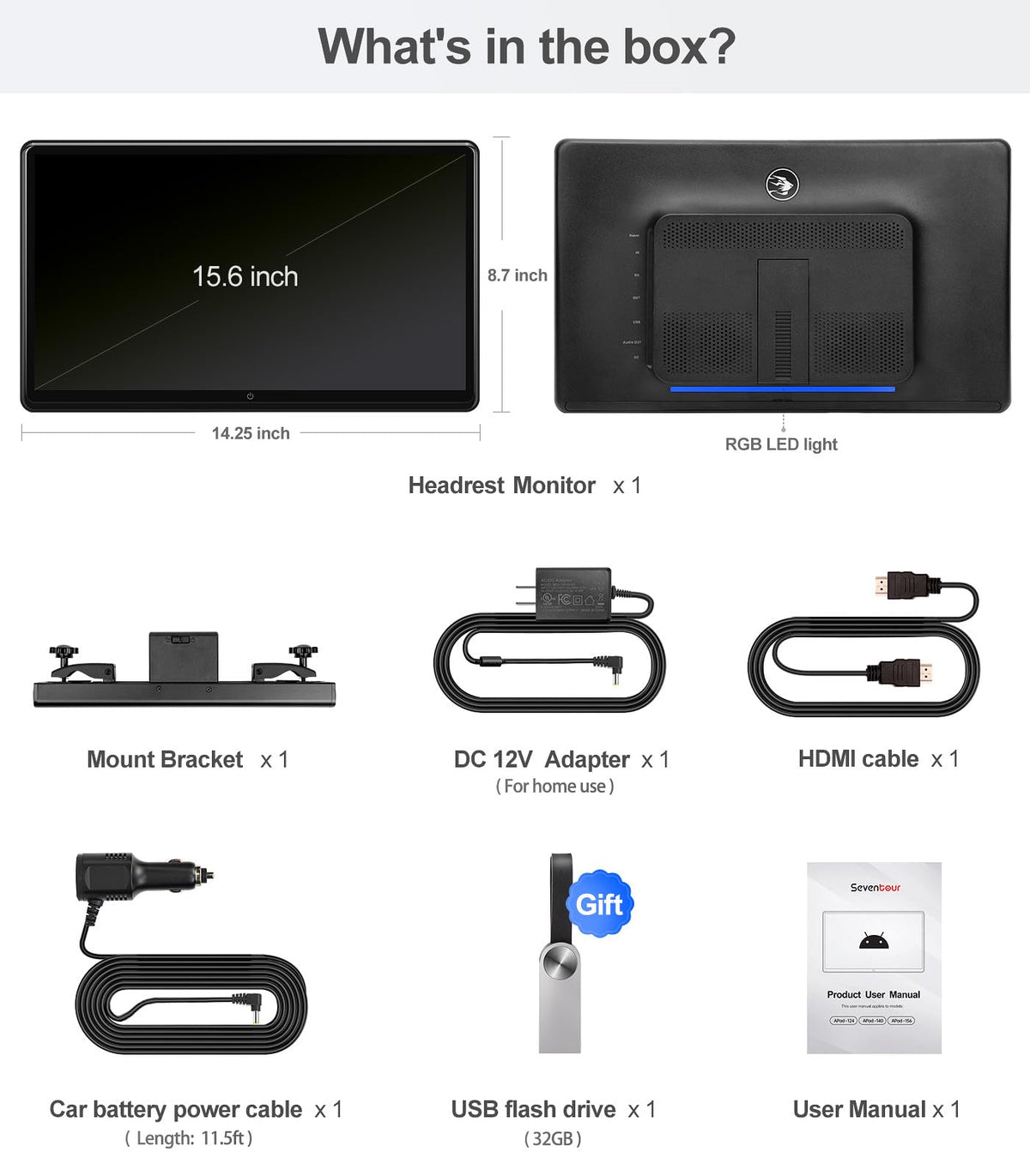 15.6-Inch 4K Android 13 Headrest Monitor with WiFi & HDMI
