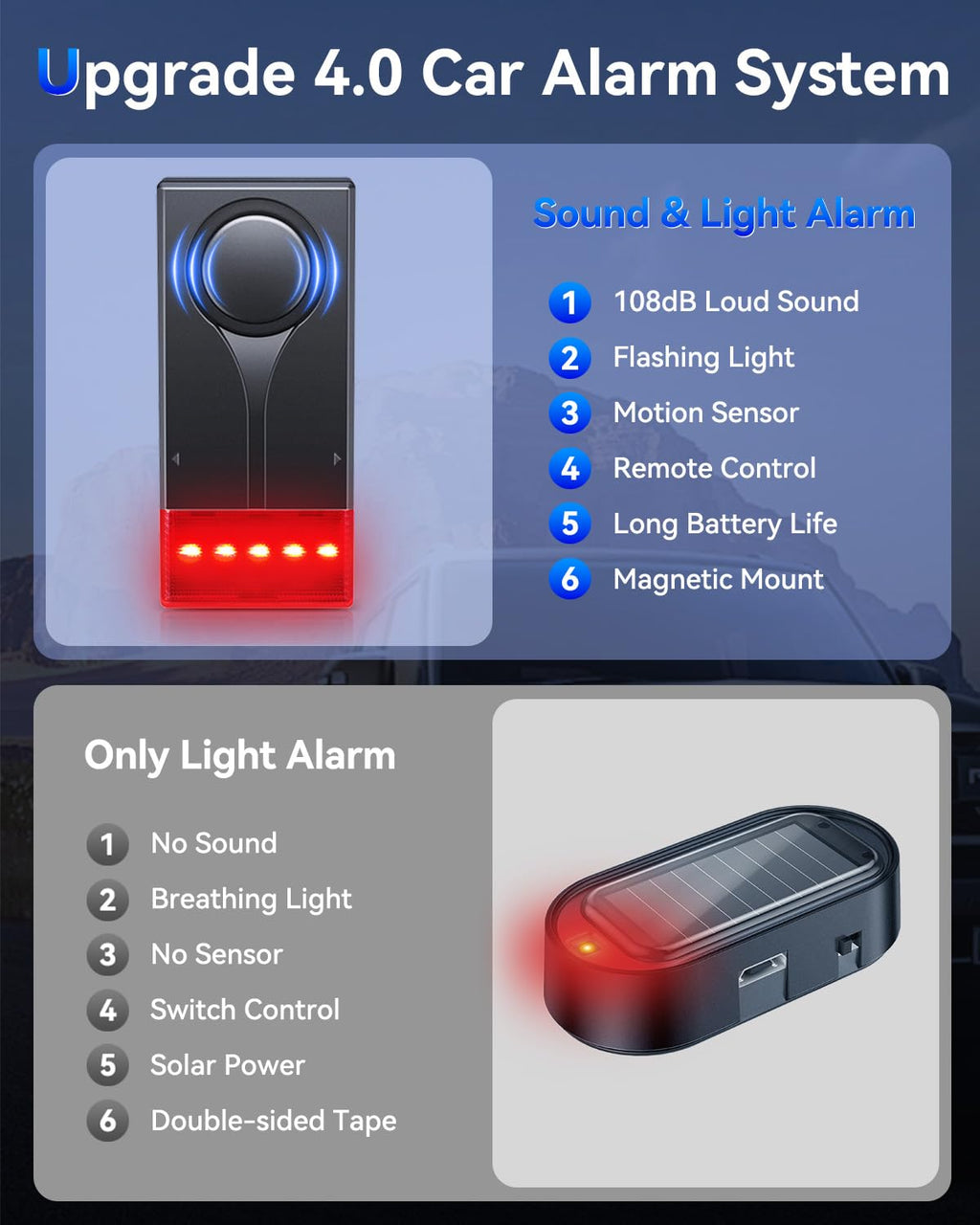 108dB Car Alarm System with Vibration Sensor & Remote