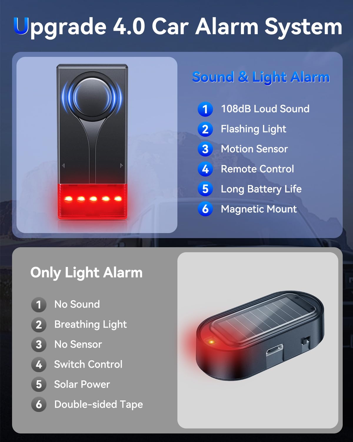 108dB Car Alarm System with Vibration Sensor & Remote
