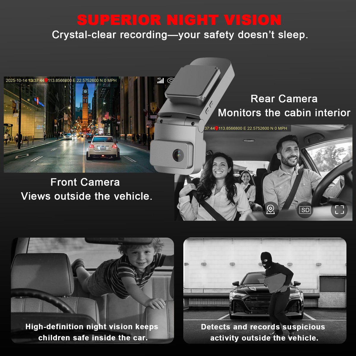 4G LTE Dual-Lens Dash Cam with Cloud Storage & Interior View