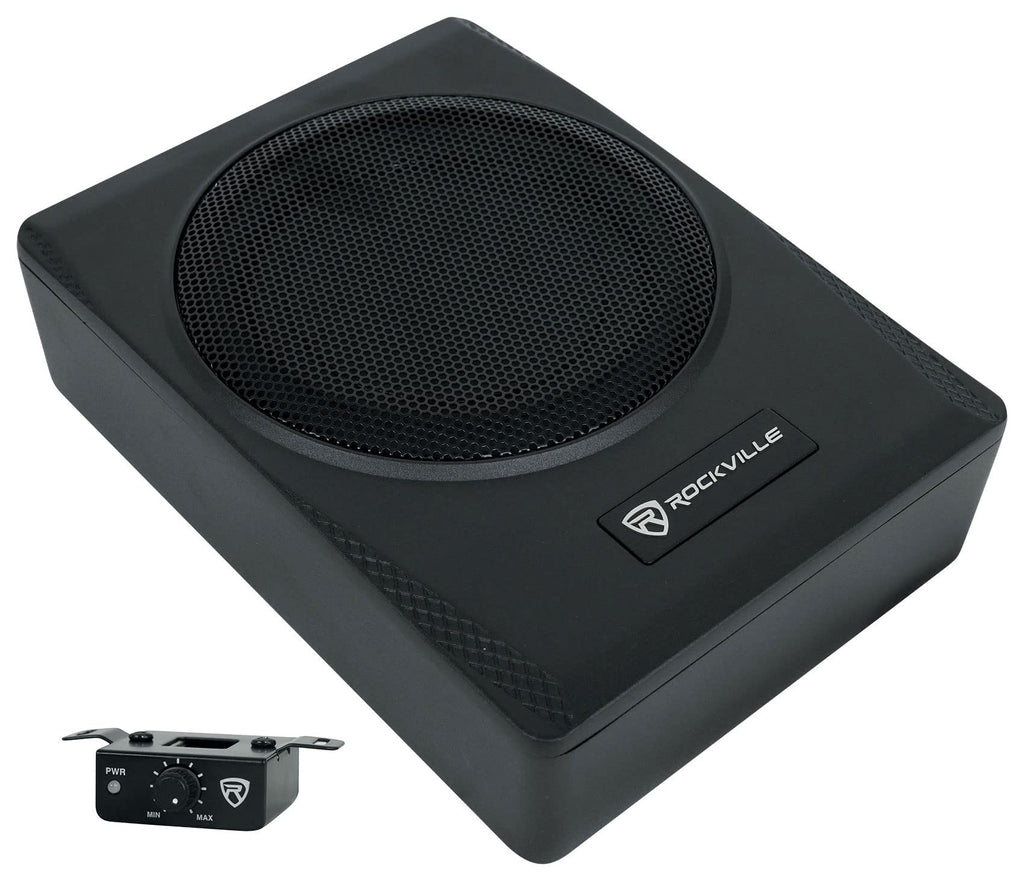 Rockville Slim Under-Seat Powered Subwoofer with Built-In Amp