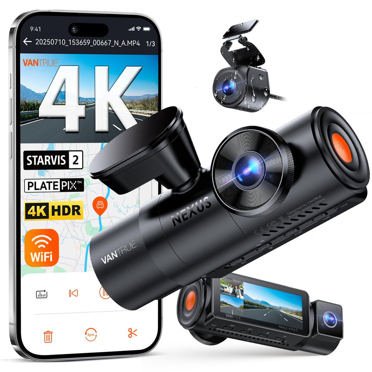Vantrue N4 Pro S 4K 3-Channel Dash Cam with IR Night Vision