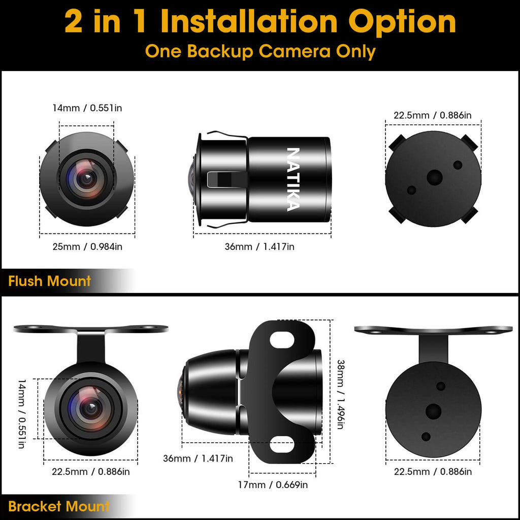 NATIKA 720P AHD Night Vision Backup Camera with Dual Mount
