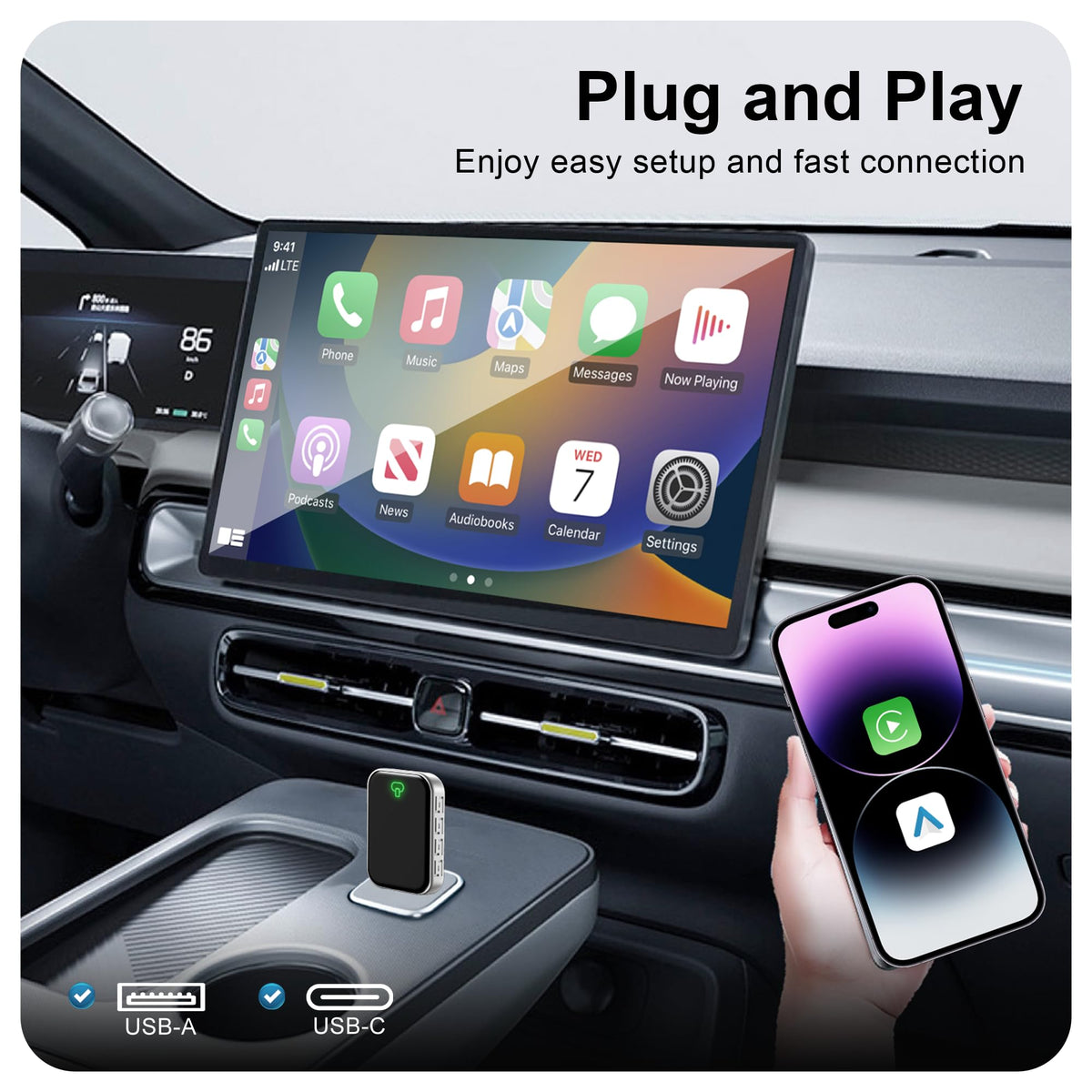 TAB0E Mini Wireless CarPlay Adapter for Apple iPhone