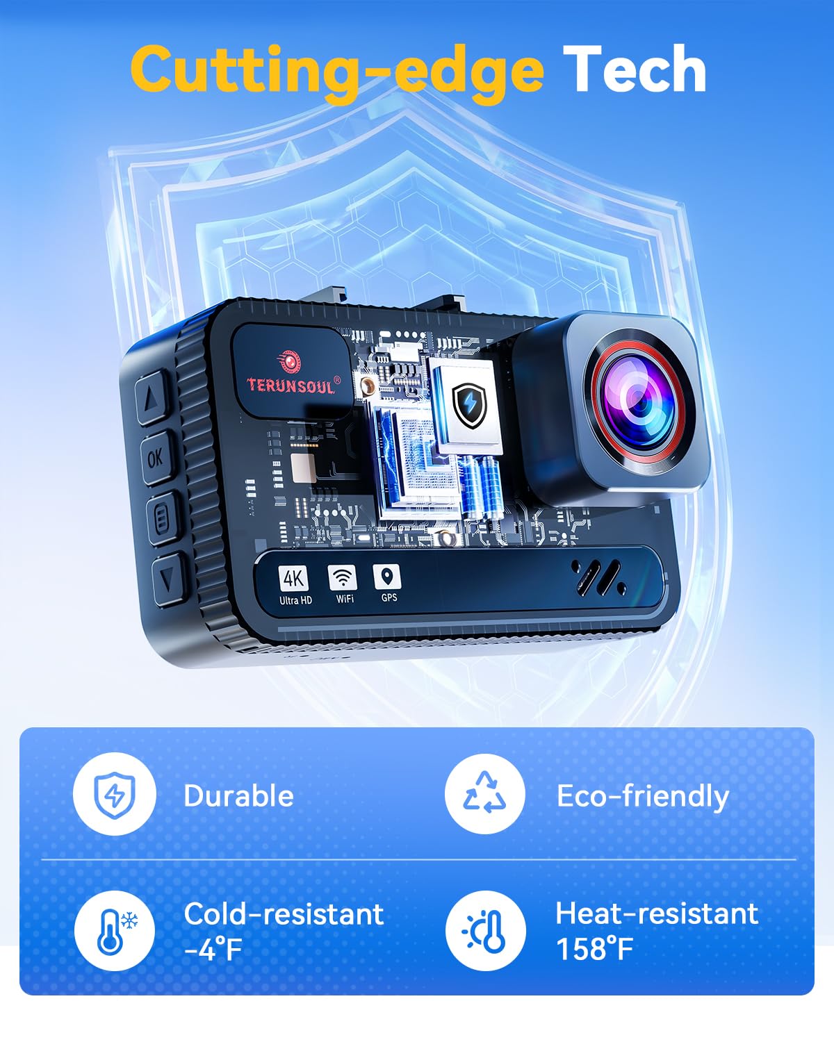 Terunsoul 4K+4K Dual Dash Cam with WiFi 6 & 128GB Card