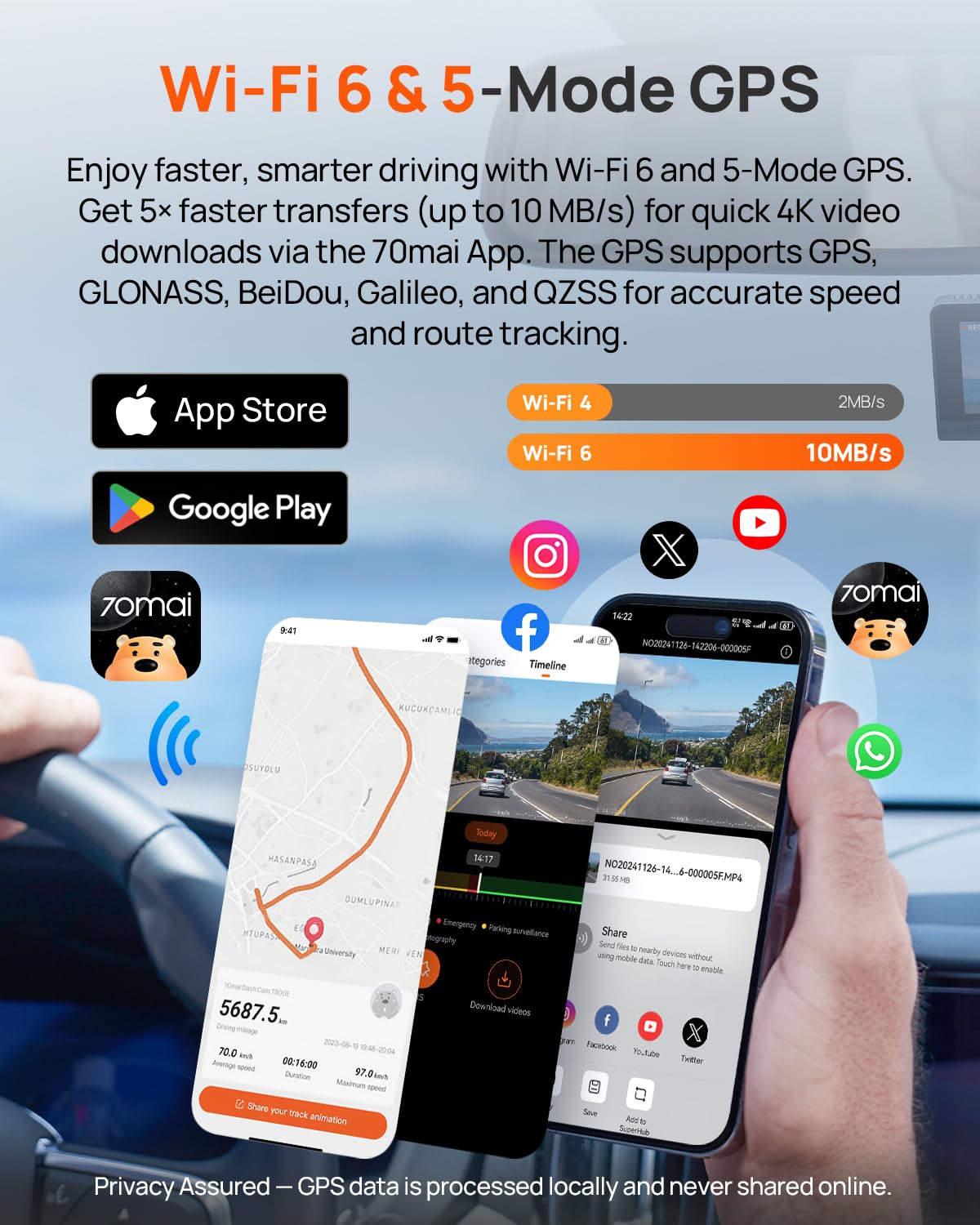70mai T800E 4K 3-Channel Dash Cam with GPS & Wi-Fi 6