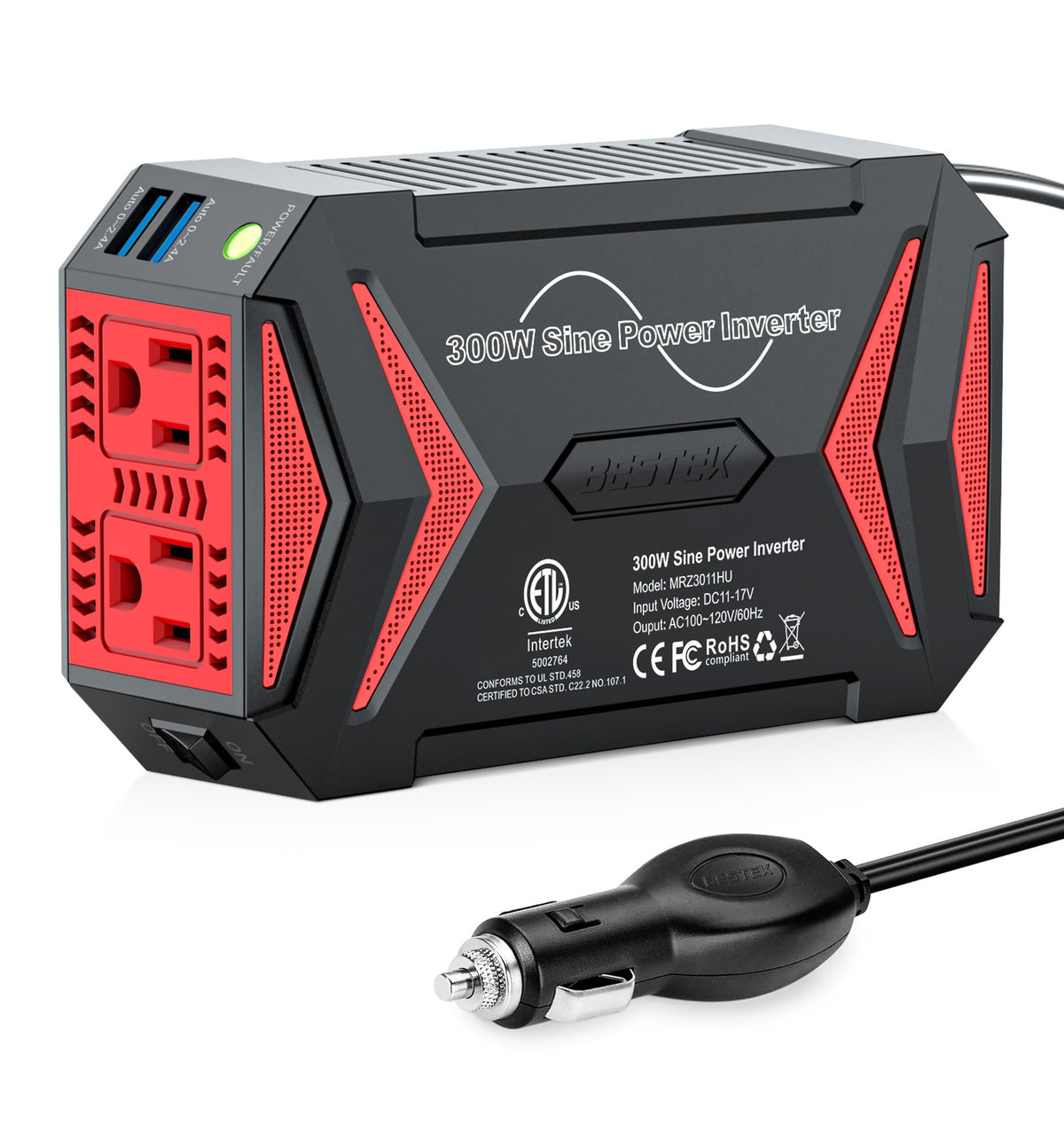 BESTEK 300W Pure Sine Wave Car Power Inverter with Dual USB