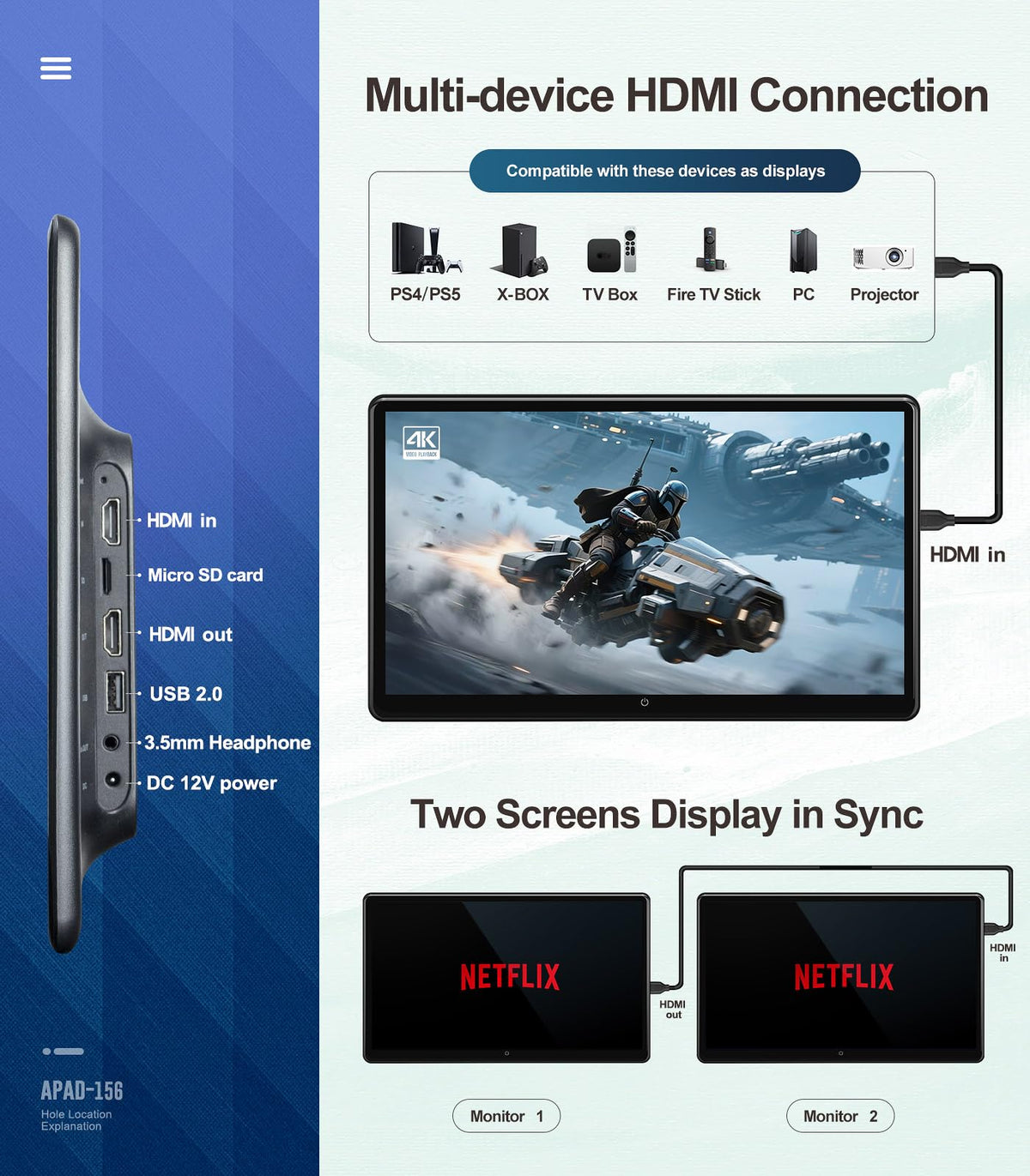 15.6-Inch 4K Android 13 Headrest Monitor with WiFi & HDMI
