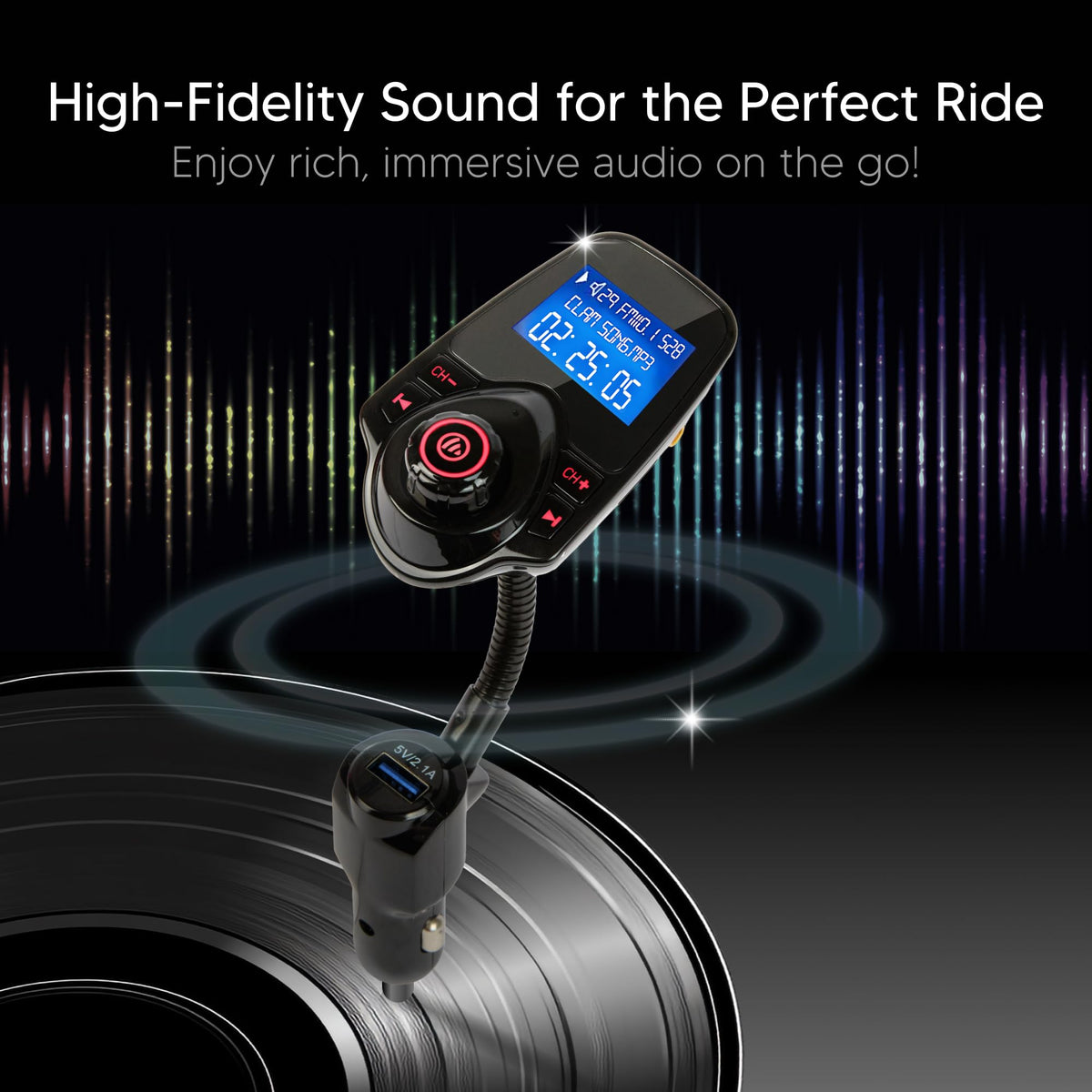 Bluetooth FM Transmitter & Car Audio Adapter - Black