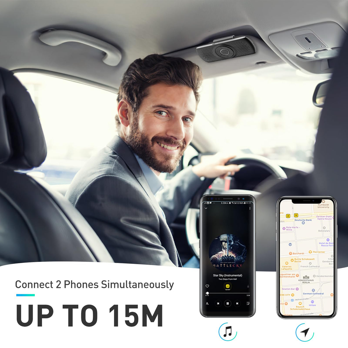 AGPTEK Bluetooth 5.3 Hands-Free Car Speakerphone with GPS