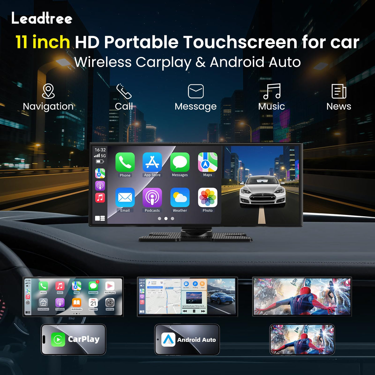 11.5-Inch Wireless CarPlay & Android Auto 4K Dash Cam Screen