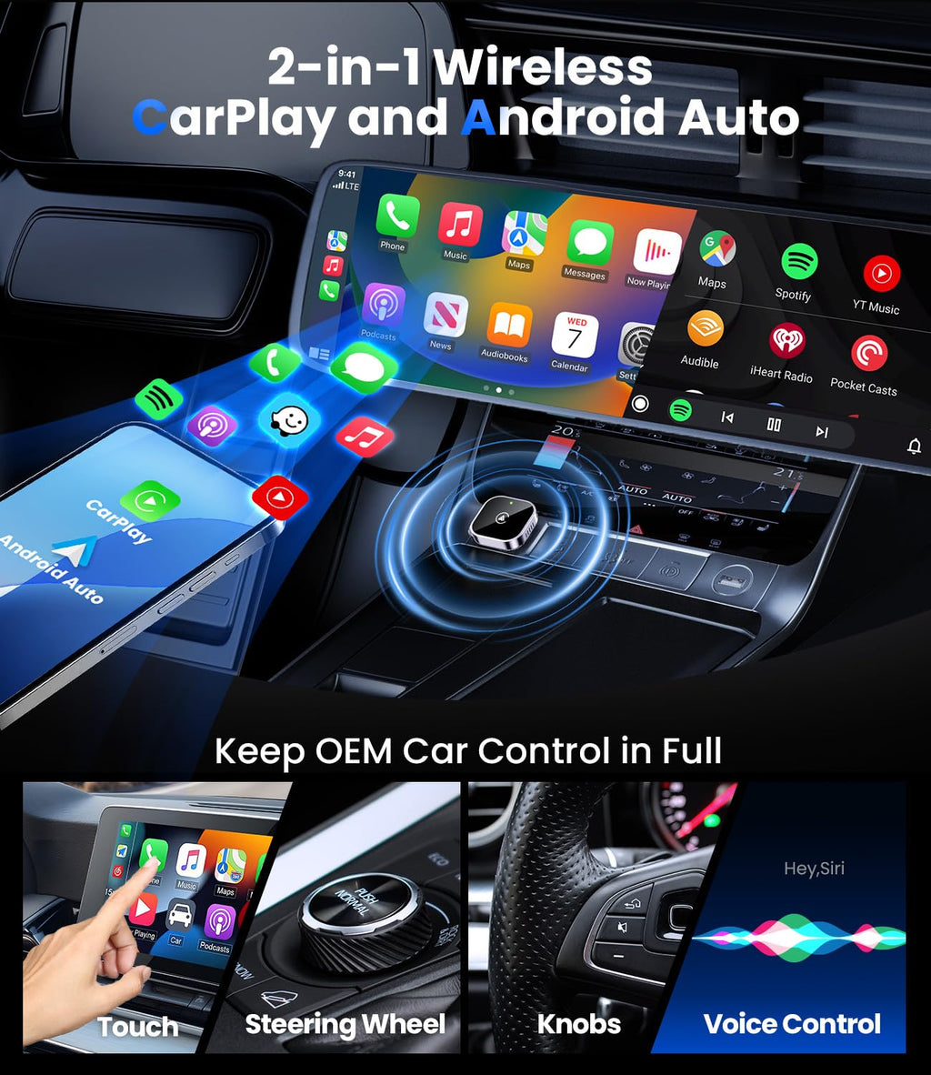 Teeran 2-in-1 Wireless CarPlay & Android Auto Adapter