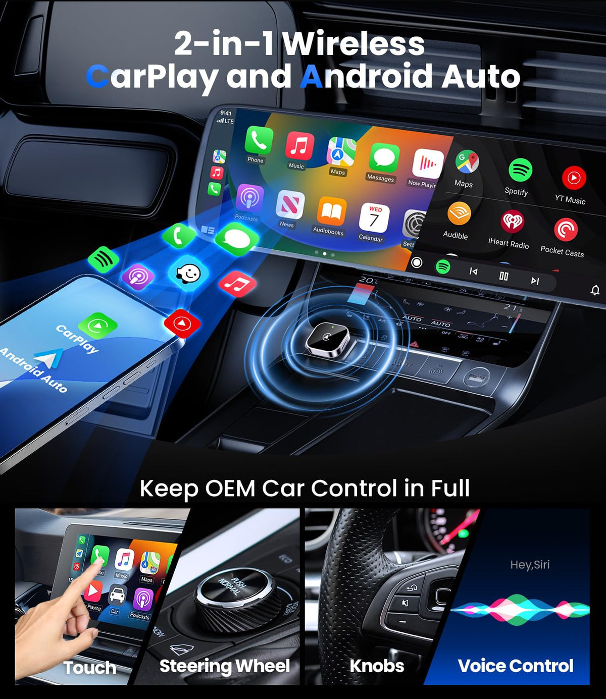 Teeran 2-in-1 Wireless CarPlay & Android Auto Adapter