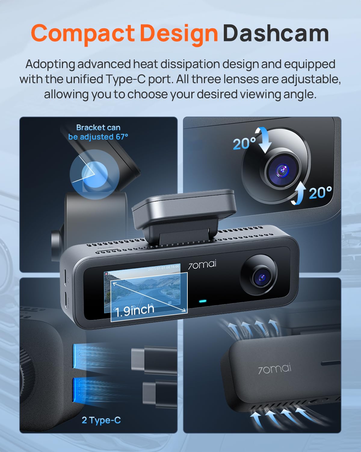 70mai T800E 4K 3-Channel Dash Cam with GPS & Wi-Fi 6