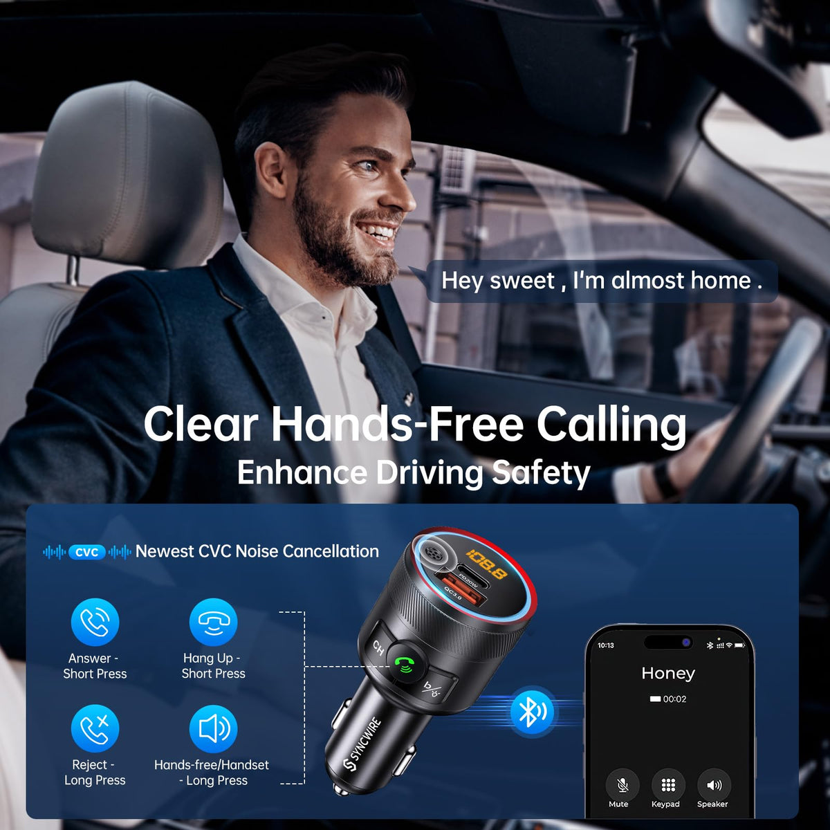 Syncwire Bluetooth 5.4 FM Transmitter for Car Audio