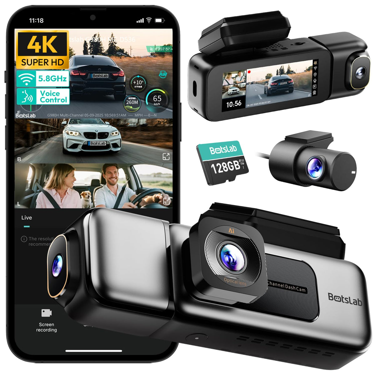 BOTSLAB G980H 4-Channel 360° Dash Cam with GPS & WiFi