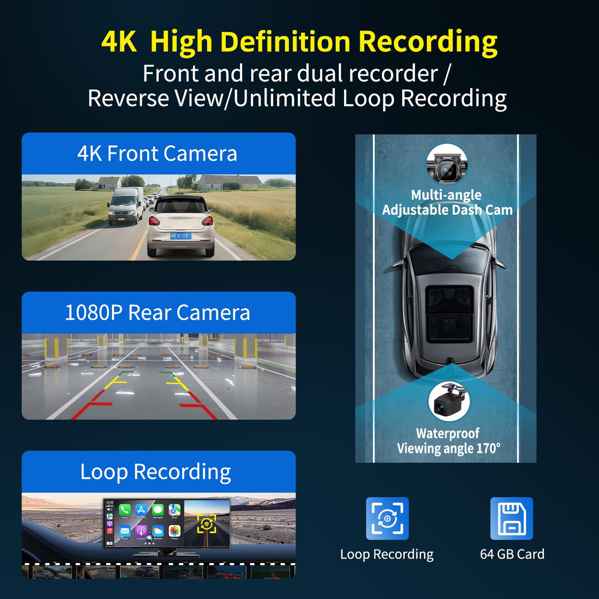 11.5-Inch Wireless CarPlay & Android Auto 4K Dash Cam Screen