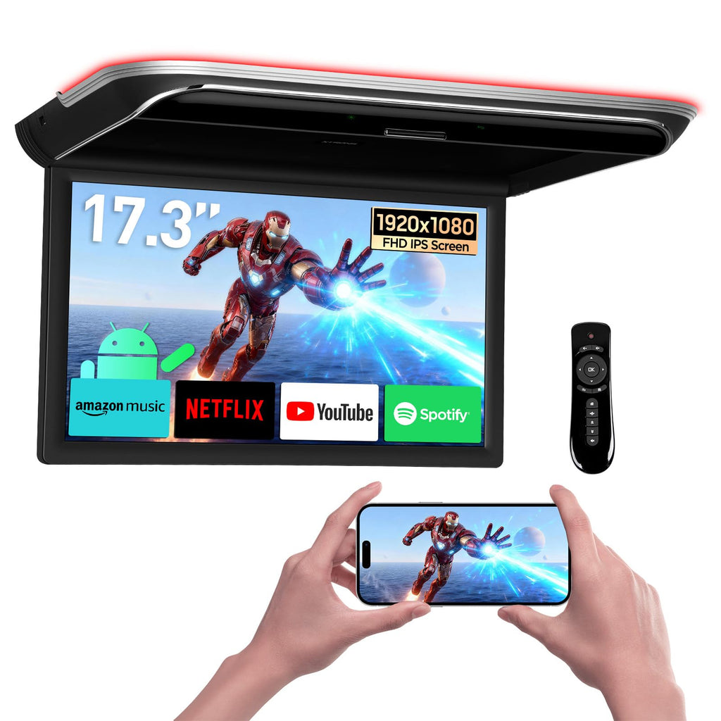 XTRONS 17.3-Inch Android Overhead Car Monitor 2+32GB WiFi HDMI