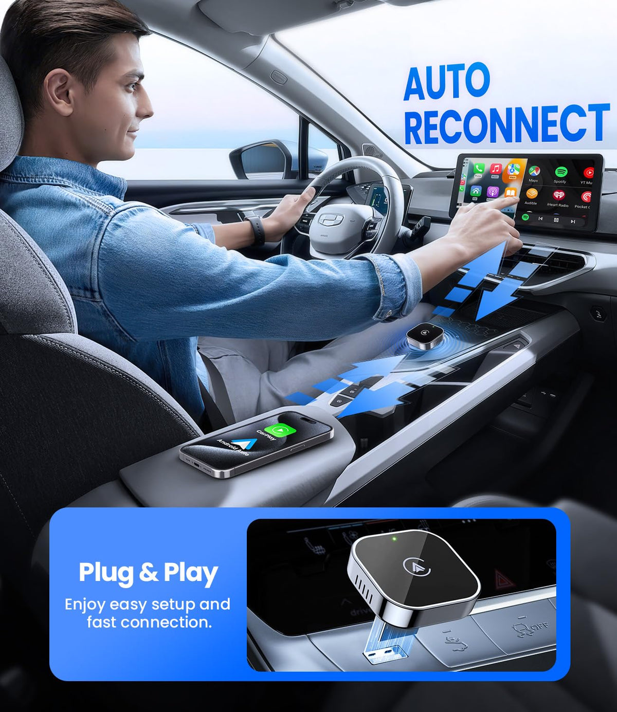 Teeran 2-in-1 Wireless CarPlay & Android Auto Adapter