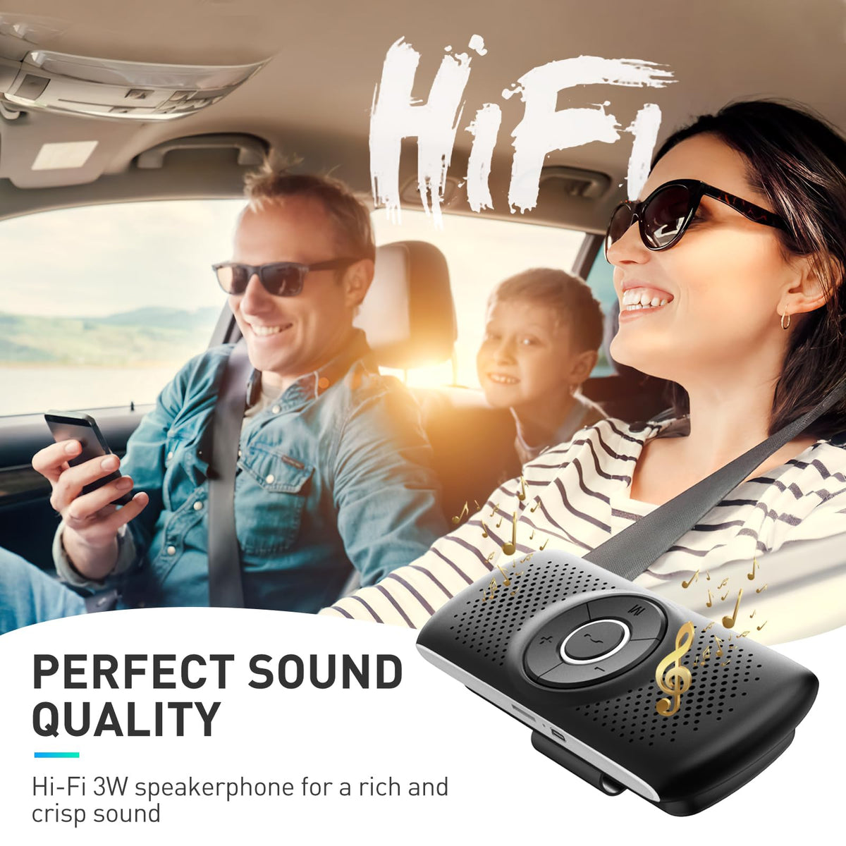 AGPTEK Bluetooth 5.3 Hands-Free Car Speakerphone with GPS
