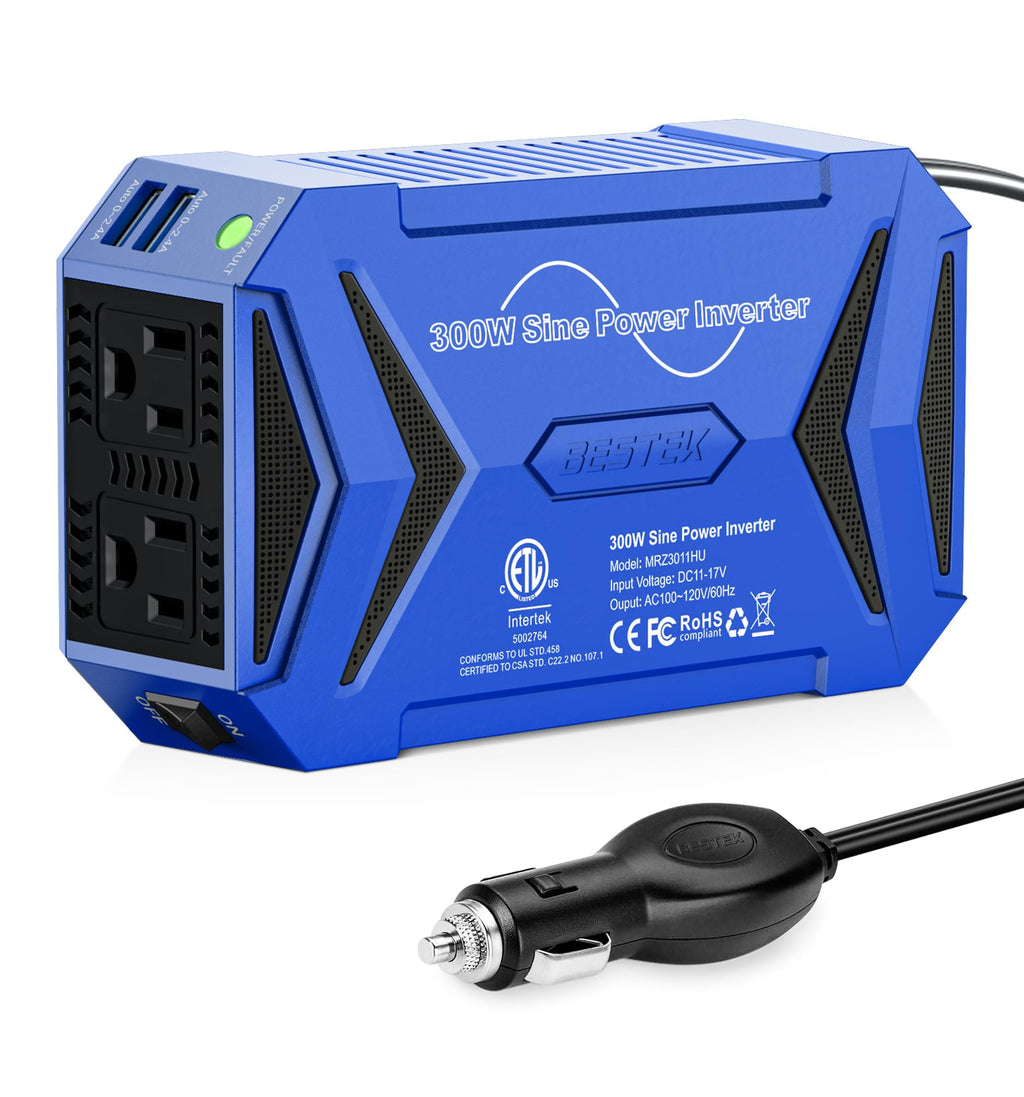 BESTEK 300W Pure Sine Wave Car Power Inverter with Dual USB