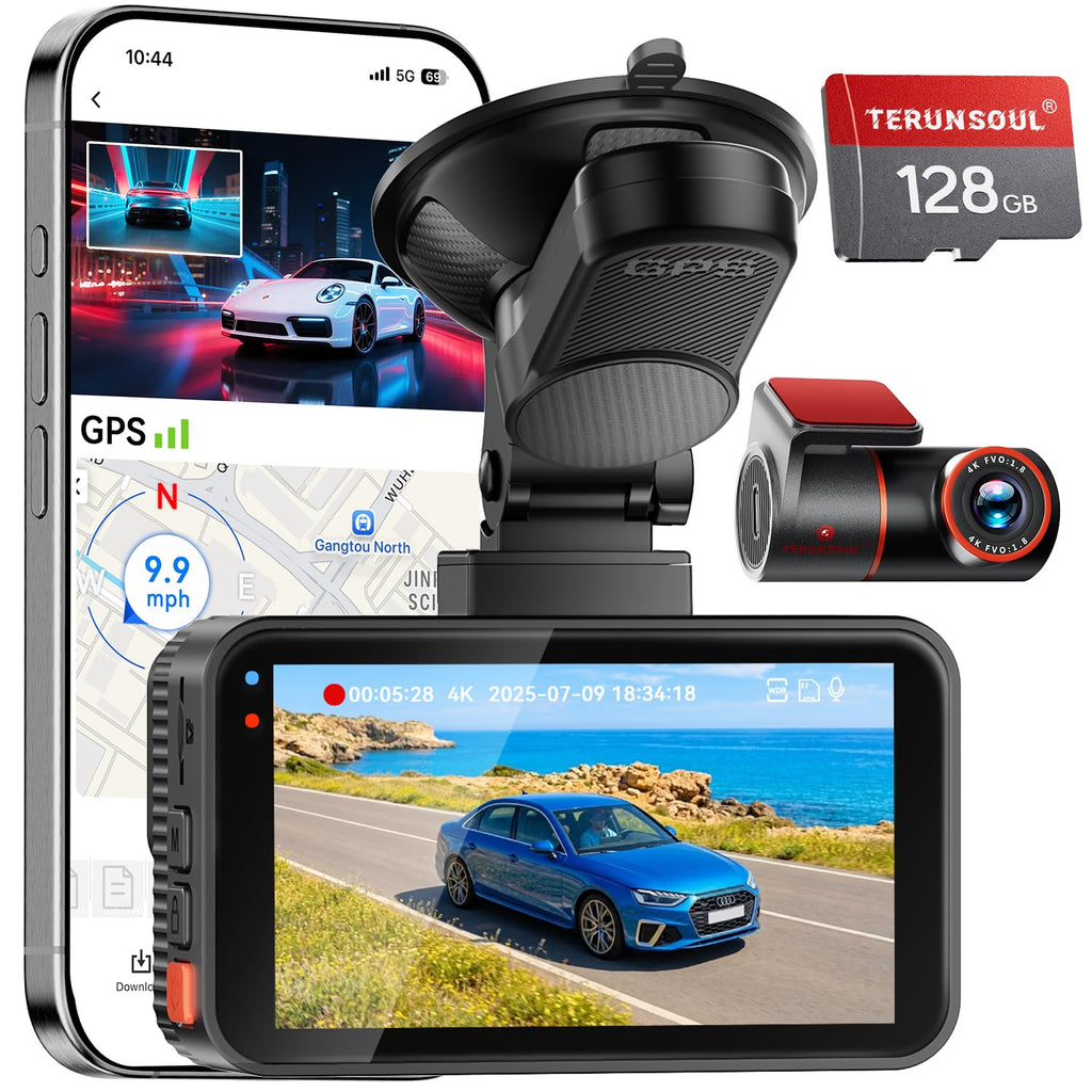 Terunsoul 4K+4K Dual Dash Cam with WiFi 6 & 128GB Card