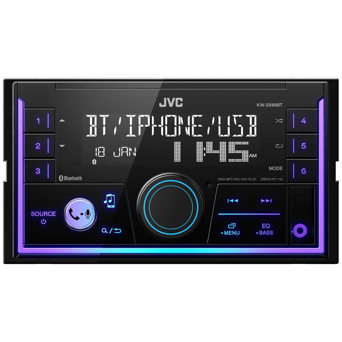 JVC Single-DIN Car Stereo Receiver with Bluetooth