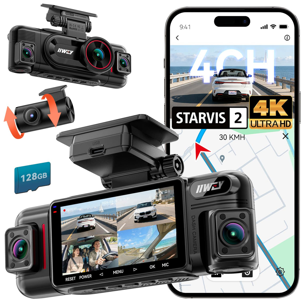IIWEY N6 PRO 4K STARVIS 2 4-Channel 360° Dash Cam
