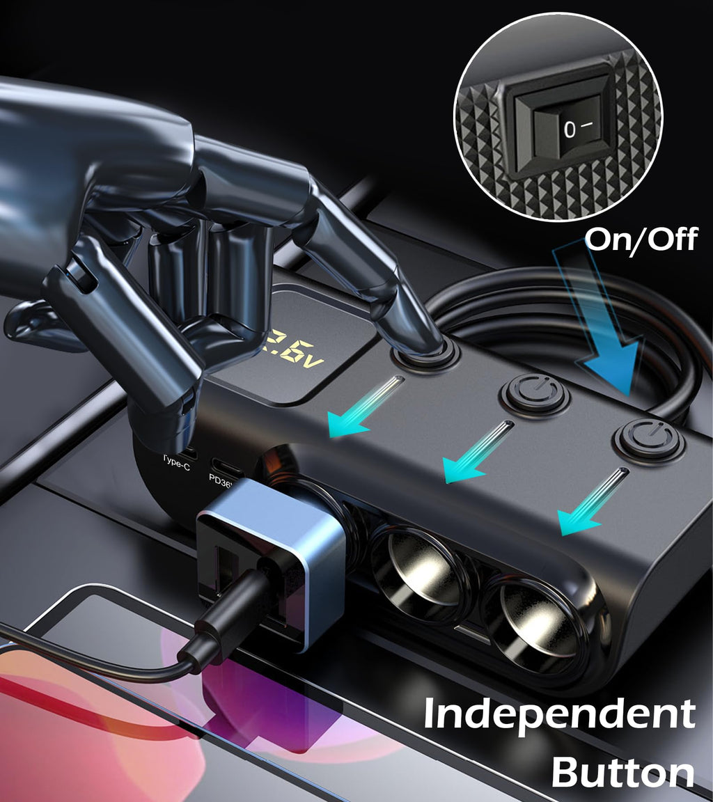 LIHAN 120W 8-in-1 Car Socket Splitter with 5 USB Ports