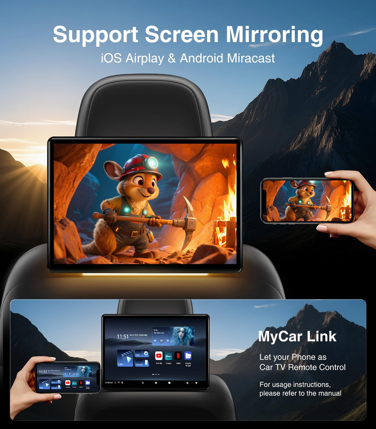 13.5-Inch Android Headrest Monitor with 5G WiFi & HDMI
