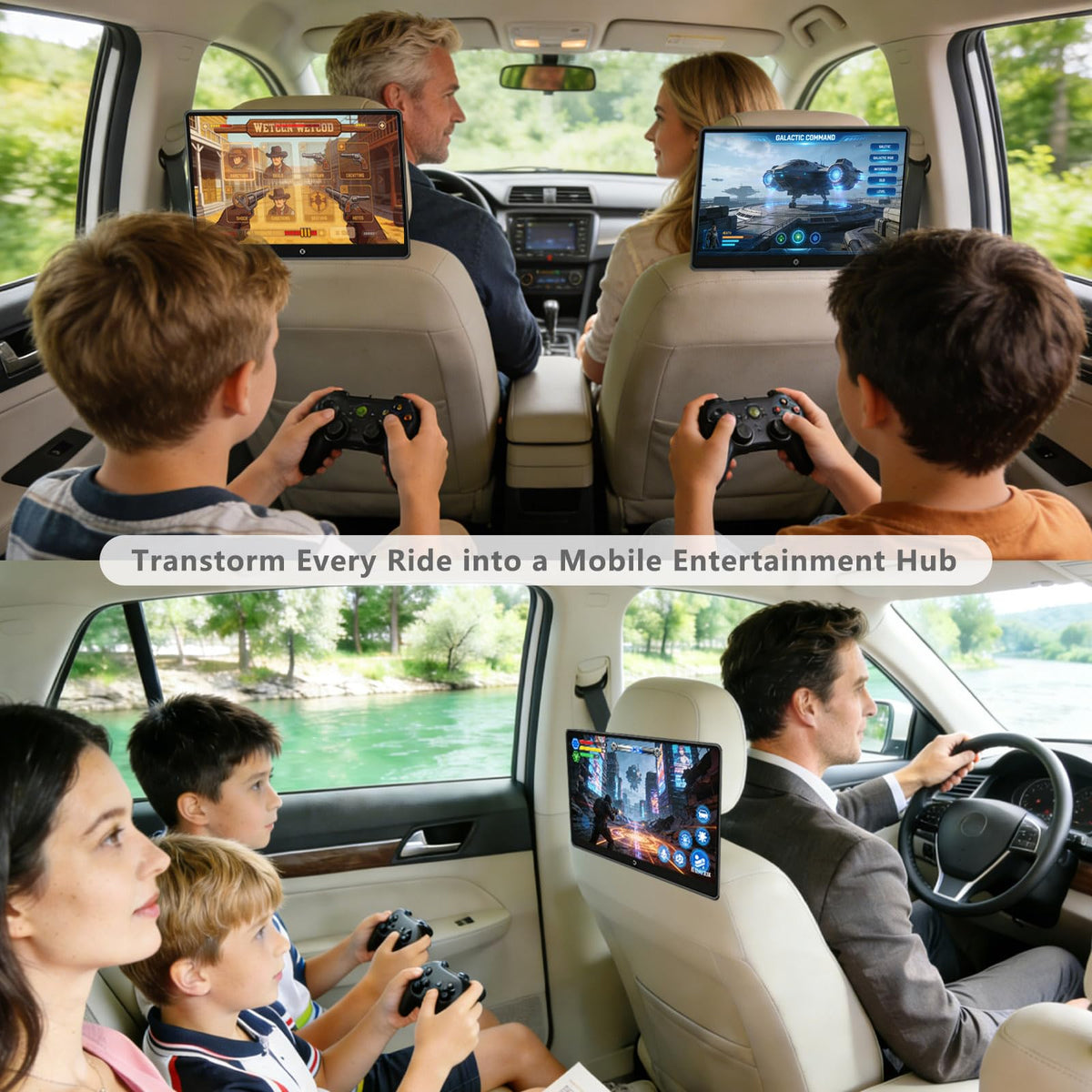 14-Inch 4K Android Headrest Entertainment Monitors 2-Pack