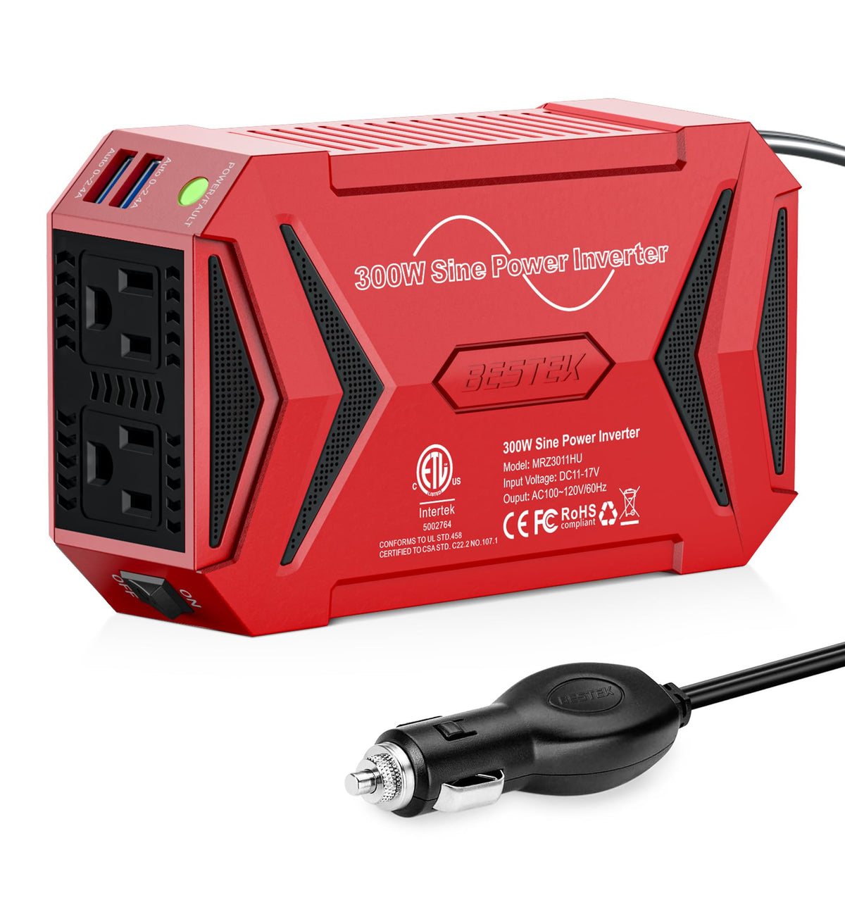 BESTEK 300W Pure Sine Wave Car Power Inverter with Dual USB