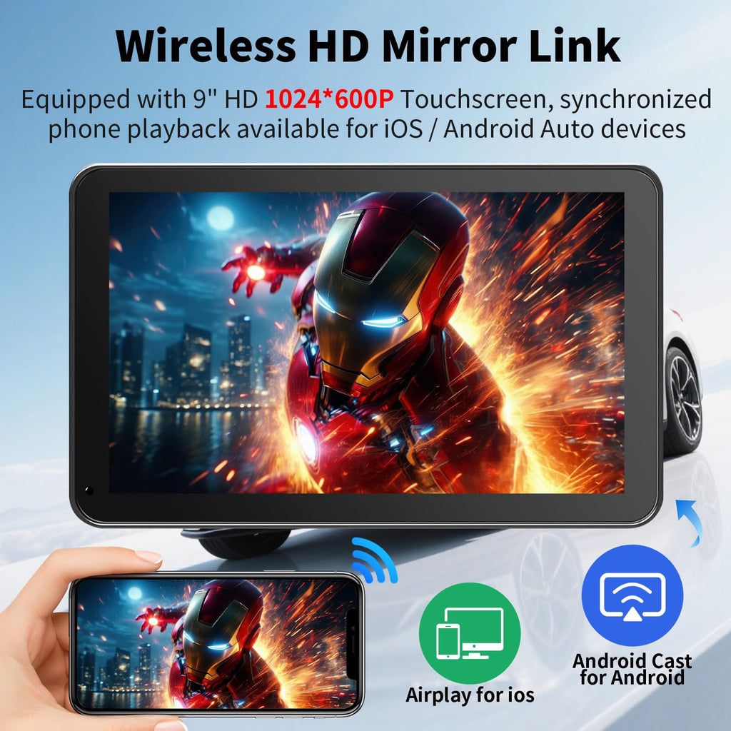 9-Inch Wireless CarPlay & Android Auto Portable Display