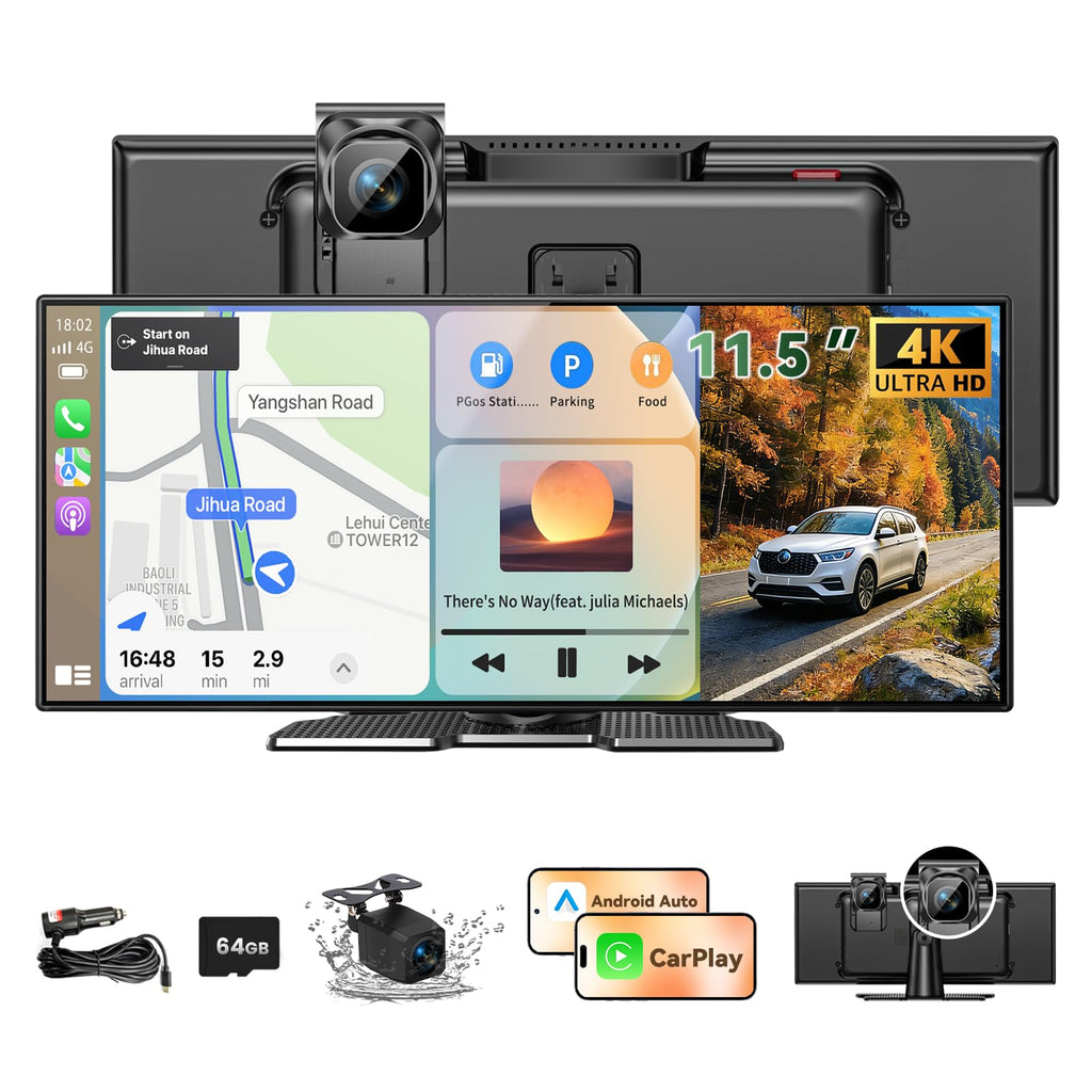11.5-Inch Wireless CarPlay & Android Auto 4K Dash Cam Screen