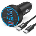 130W 3-Port USB C Fast Car Phone Charger with Voltage Display