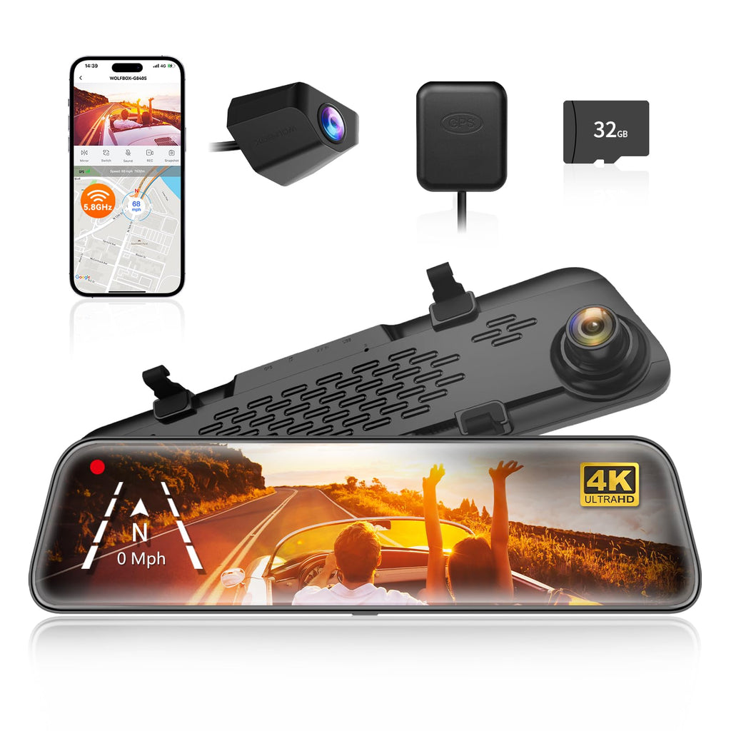 WOLFBOX G840S 12-Inch 4K Mirror Dash Cam & Backup Camera