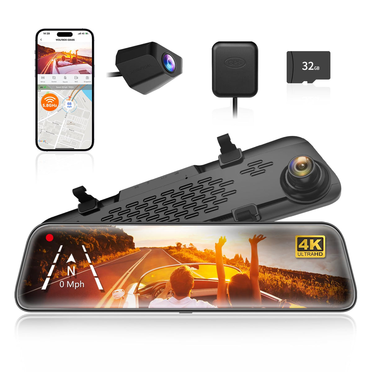 WOLFBOX G840S 12-Inch 4K Mirror Dash Cam & Backup Camera