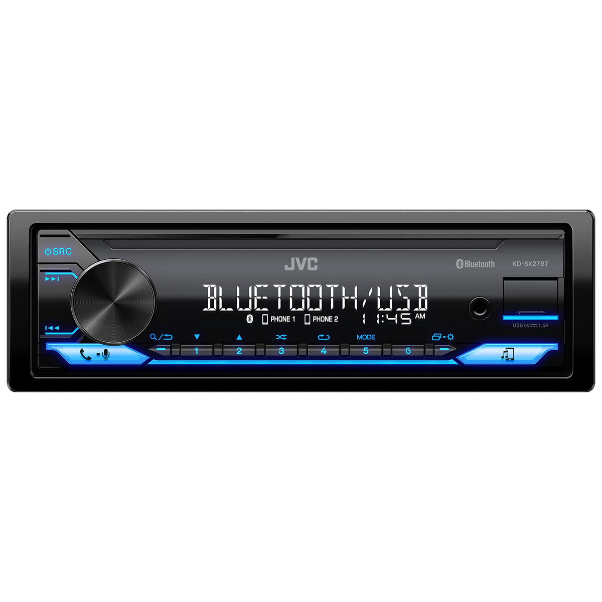 JVC Single-DIN Car Stereo Receiver with Bluetooth