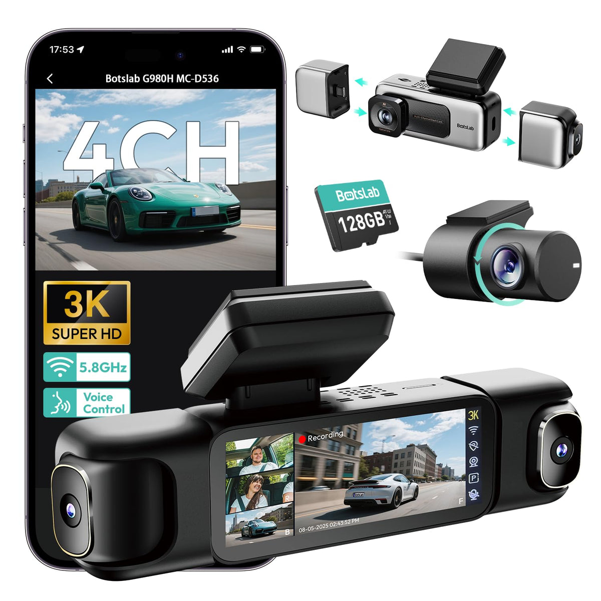 BOTSLAB G980H 4-Channel 360° Dash Cam with GPS & WiFi