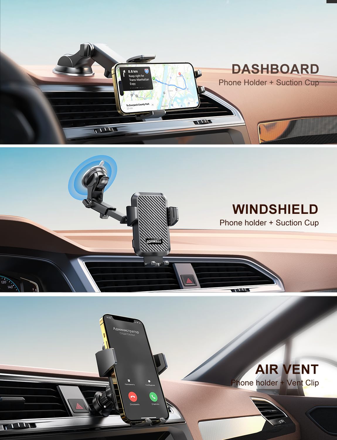JOYMASS 15W Auto-Clamping Wireless Car Charger Mount