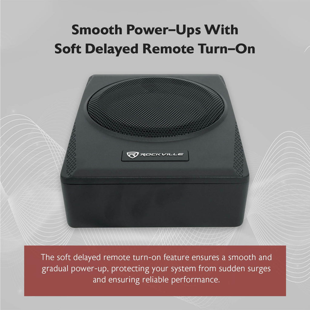 Rockville Slim Under-Seat Powered Subwoofer with Built-In Amp