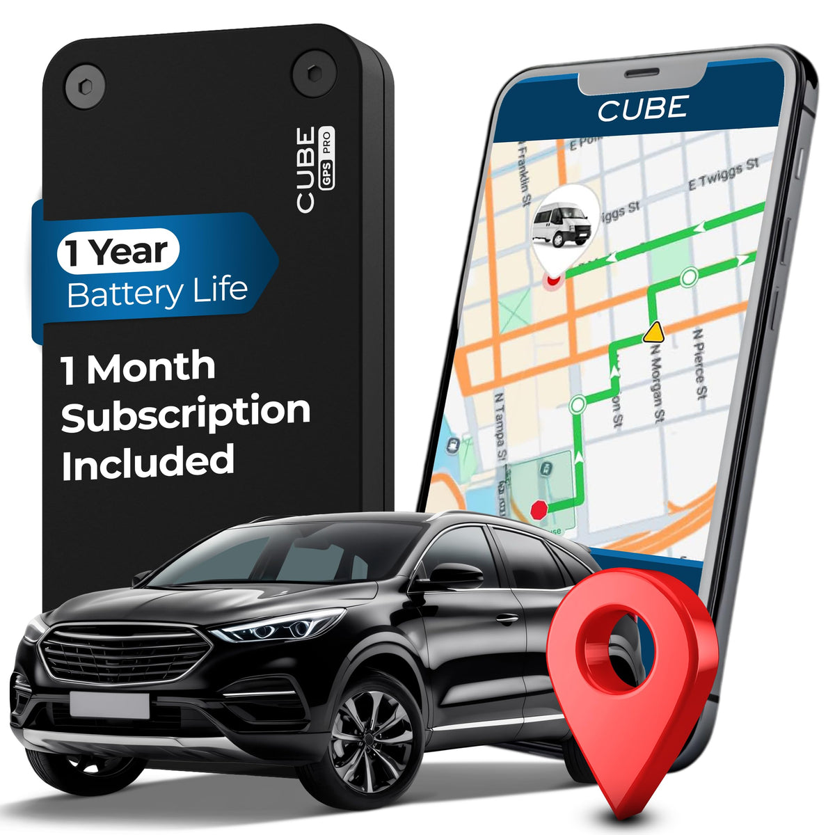 Cube GPS Tracker with 4G LTE & 1 Year Battery - IP67 Waterproof Real Time GPS Tracker for Cars - Hidden Magnetic Tracking Device for Cars, Fleets, Trailers