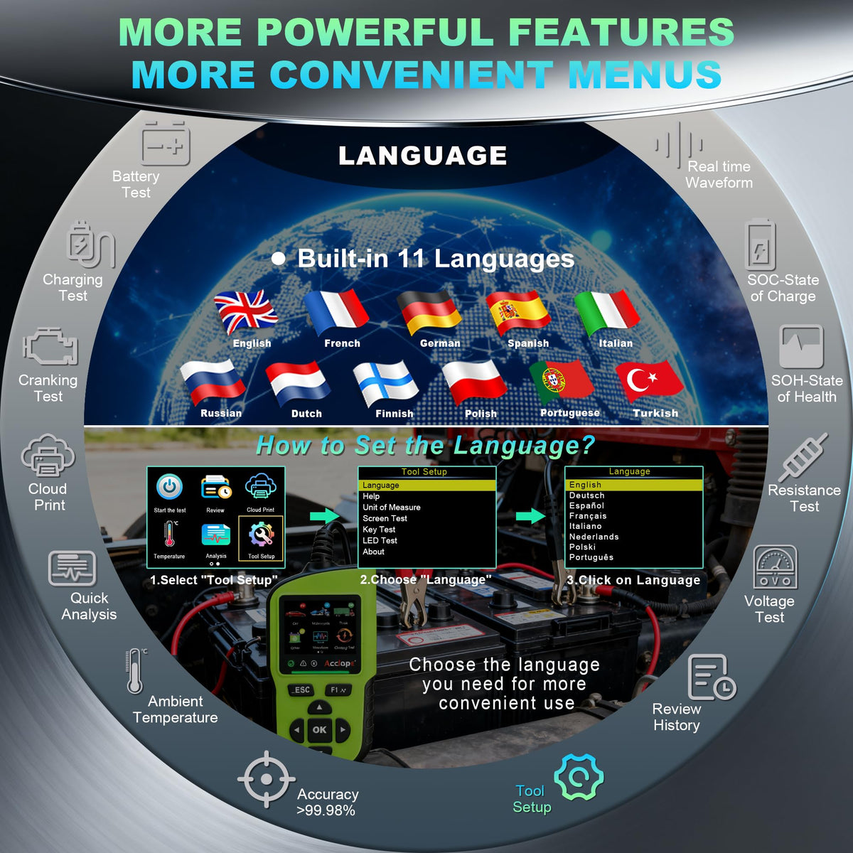 BT90 PRO 6V/12V/24V Digital Battery Tester & Analyzer