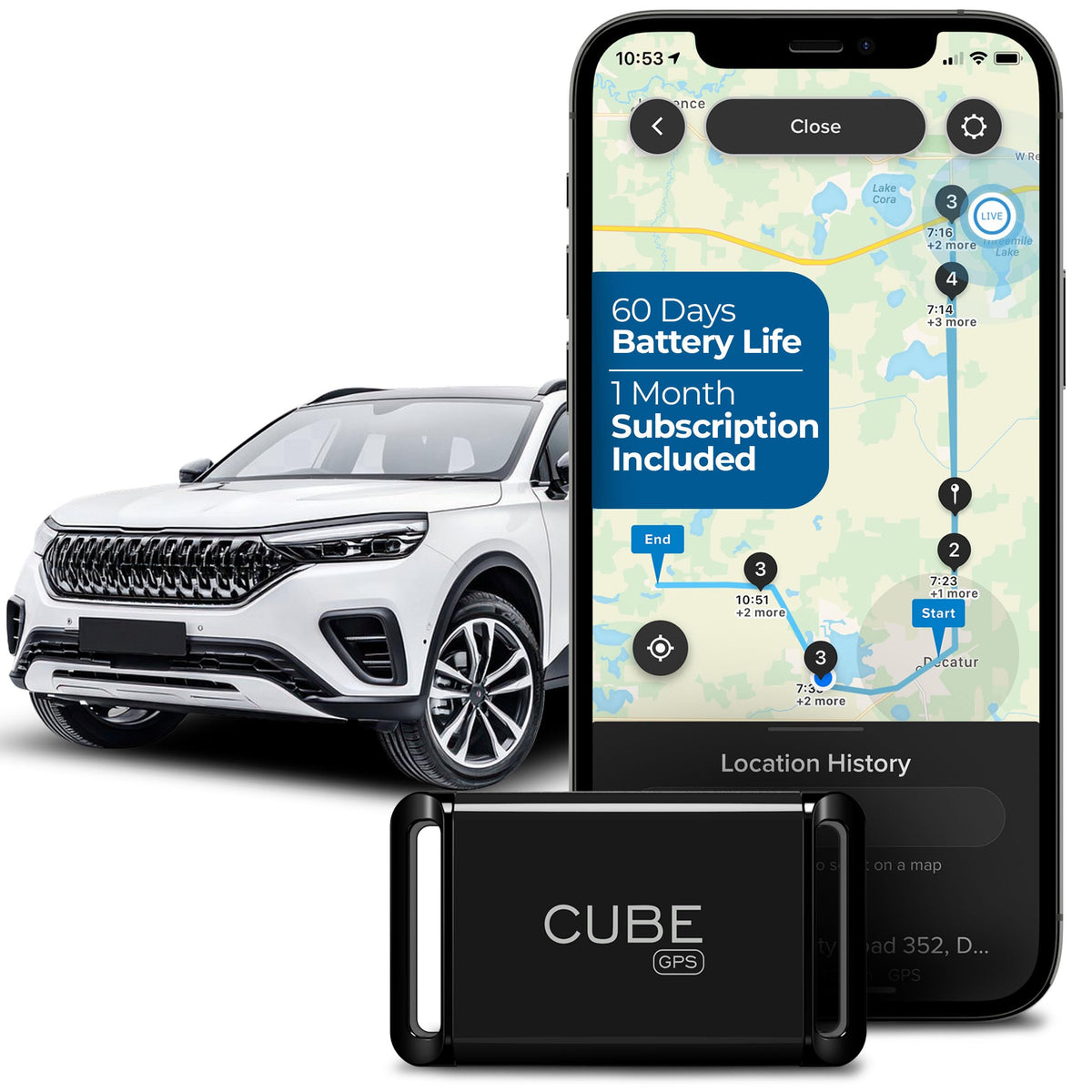 Cube GPS Tracker with 4G LTE & 1 Year Battery - IP67 Waterproof Real Time GPS Tracker for Cars - Hidden Magnetic Tracking Device for Cars, Fleets, Trailers