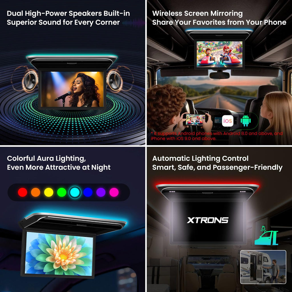 XTRONS 17.3-Inch Android Overhead Car Monitor 2+32GB WiFi HDMI