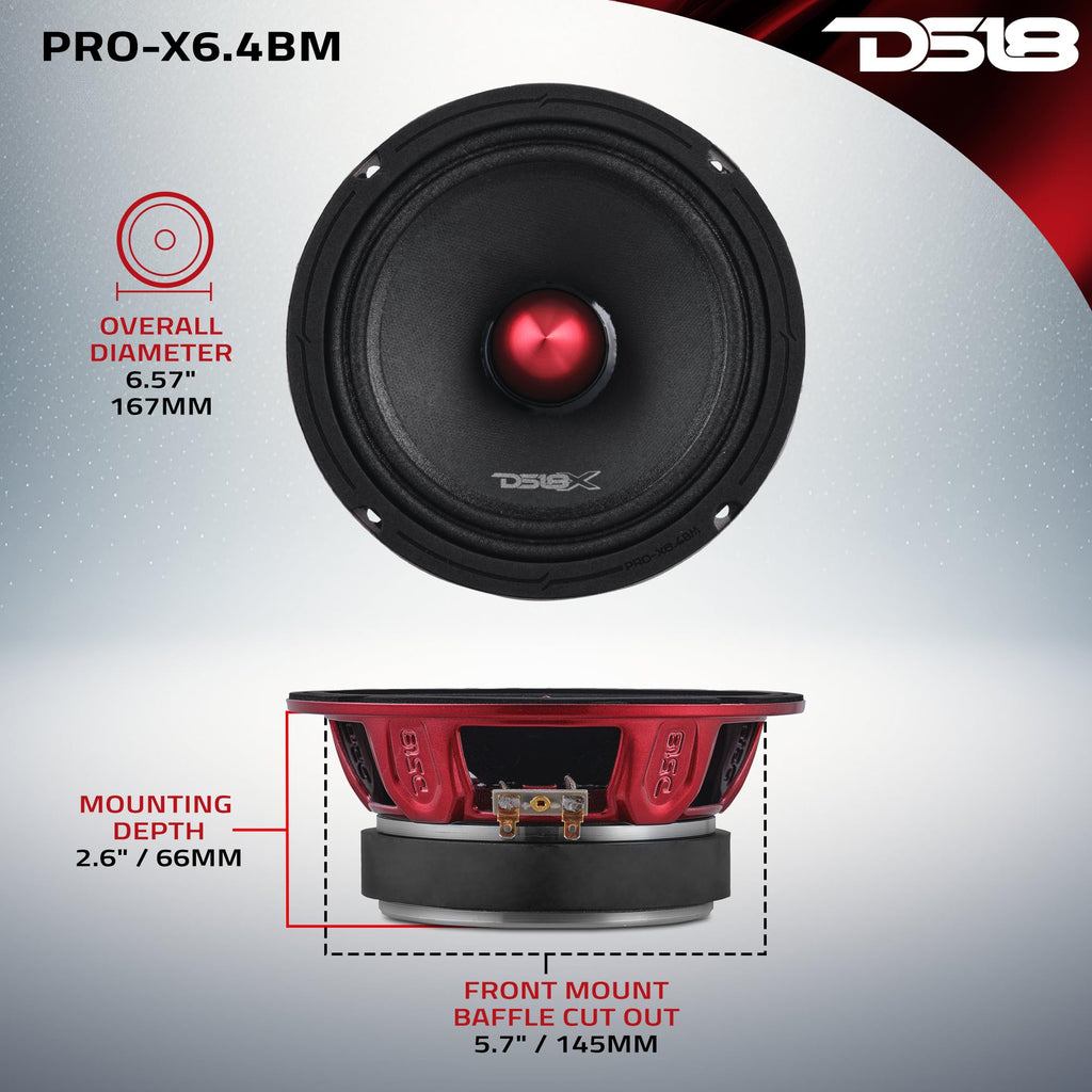 DS18 PRO-X6.4BM 6.5-Inch 250W RMS Midrange Speakers Pair